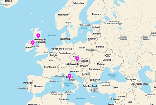 A map that shows the locations of Arpide activities