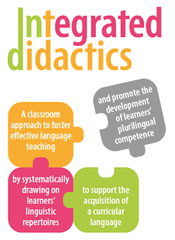 Four puzzle pieces that explain the main points of the Indegrated didactics project.